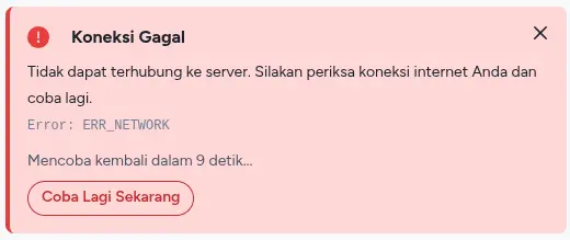 Contoh Error ERR_NETWORK